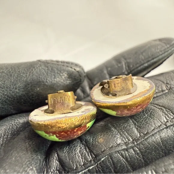 Vintage Satsuma Clip-On Earrings, Handpainted Mountain Scape Porcelaine Earrings - Picture 7 of 9